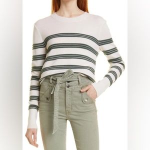 Veronica Beard ZAREEN STRIPED WOOL PULLOVER SWEATER — IVORY & GREEN - BNWT